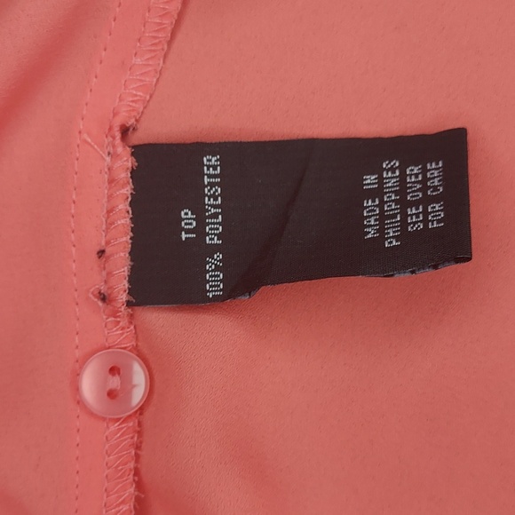 IZ Byer Coral Shirt Tail Hem 3/4 Button Up Sleeve Lace Back Shoulders Blouse M - Picture 11 of 12
